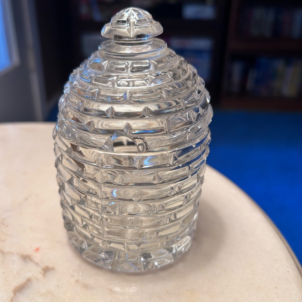 Godinger Cut Crystal Beehive Shaped Honey Jar with lid. Vintage